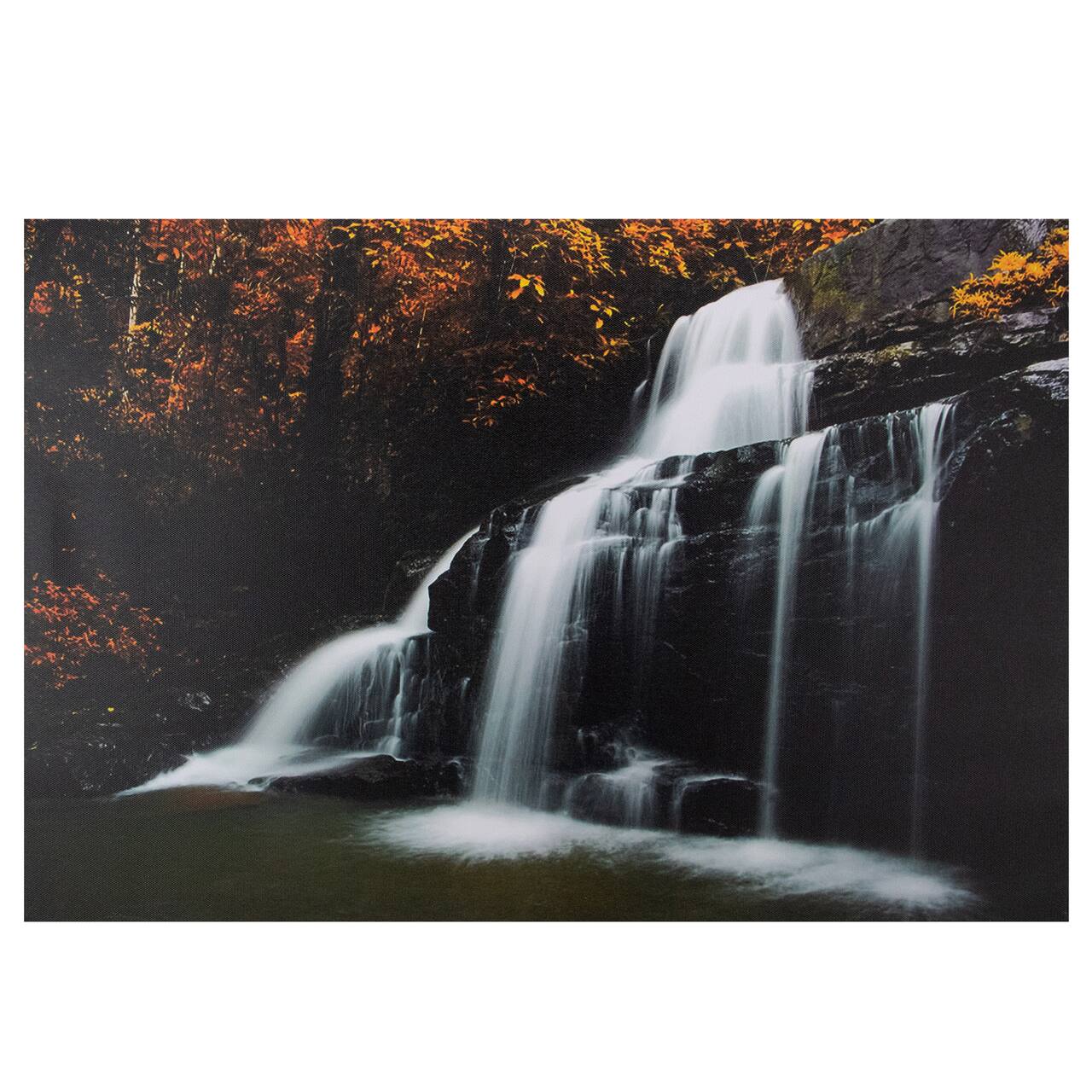 24" x 24" Nature’s Woods Autumn Waterfall Scene Canvas Wall Art